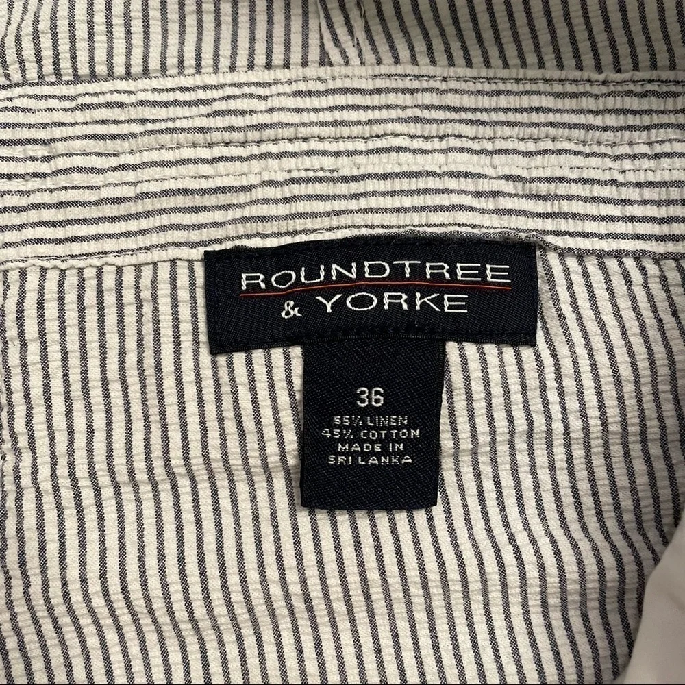 Roundtree & Yorke Seersucker Grey and White striped Linen Cotton Shorts-Sz 36